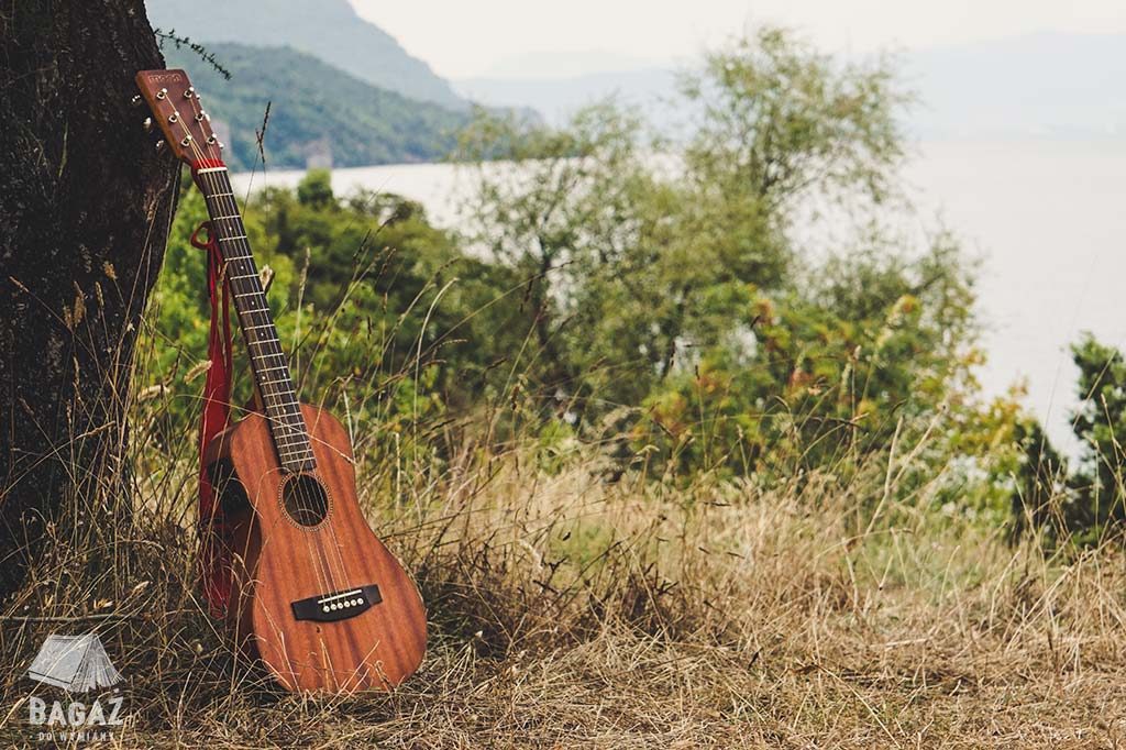 gitara pod drzewem na brzegu jeziora ochrydzkiego
