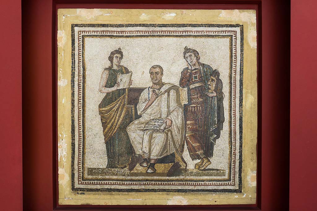 mozaika przedstawiająca Wergiliusza z dwoma muzami, Tunis, Tunezja