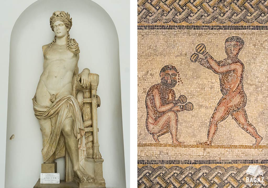 mozaika z bokserami i posąg apolla w tunezji