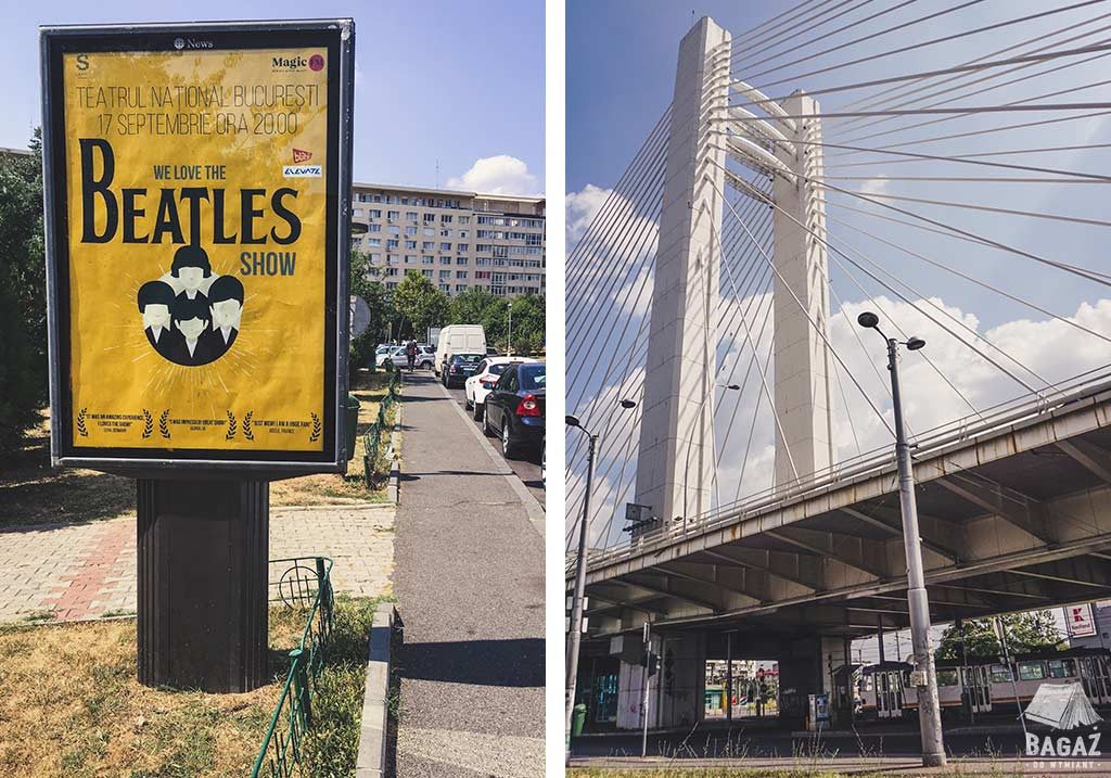 wiadukt w bukareszcie i plakat reklamujący sztukę o the beatles
