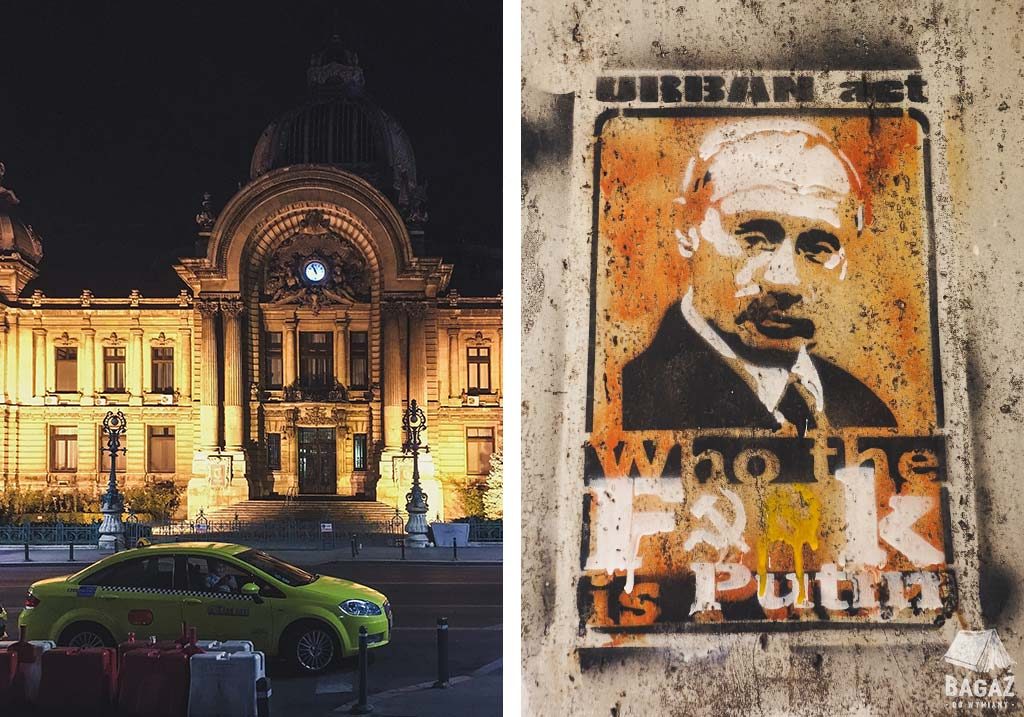 bukareszt nocą i streetart z putinem