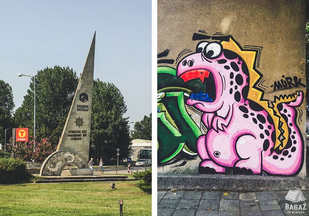 graffiti i rondo przy wyjeździe z Nessebar