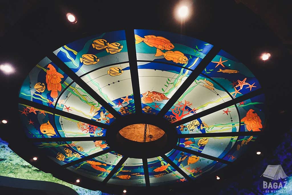 podświetlany i zdobiony sufit sali morskiej